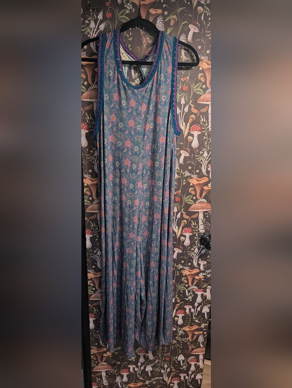 NATURAL LIFE Blue Teal Floral Maxi Jumpsuit